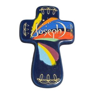 Colorful Ceramic Cross Wall Decor 5" Joseph Middle Eastern Art Souvenior Memento